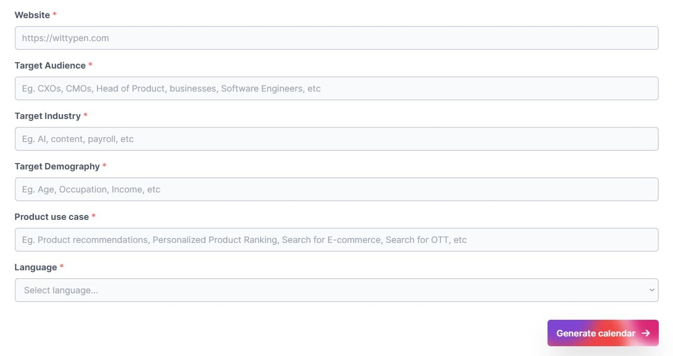 Content Calendar Generator Form