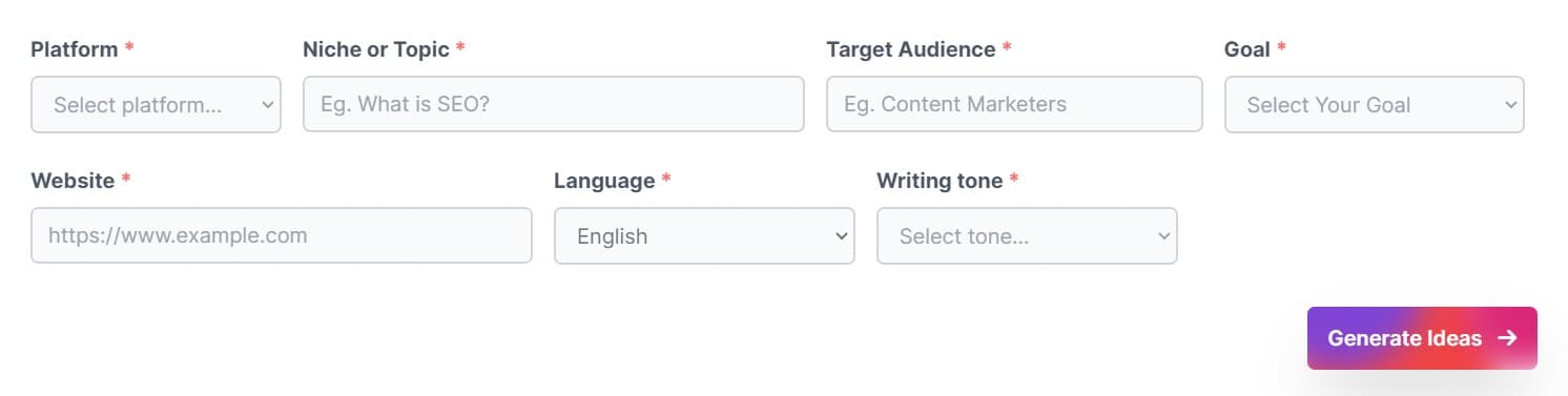 Content Ideas Generator Form